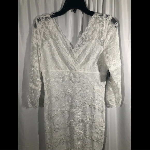 NWT $149 Marina‎ 3/4 Sleeve Tiered Sequin Lace Dress in Ivory [SZ 8 ] - Picture 4 of 8